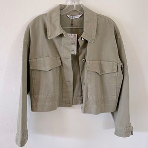 Zara Army Green Cropped Boxy Jacket